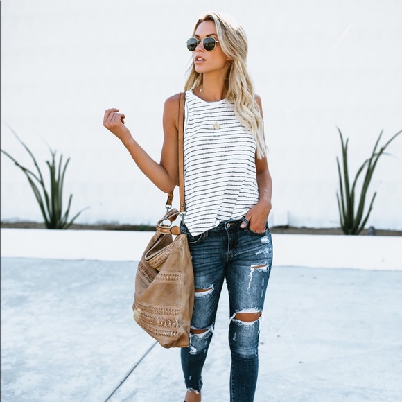 NEW! Top Linen Rayon Stripe Racerback Muscle Tank - Picture 8 of 8